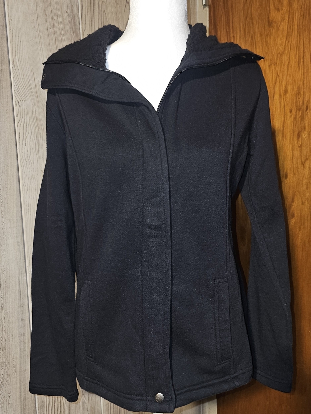 Classic Black Hooded Utility Jacket with Sherpa Trim